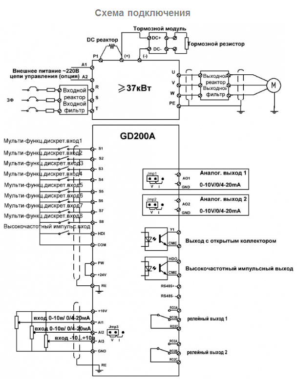схема подключения INVT GD200A-075G/090P-4