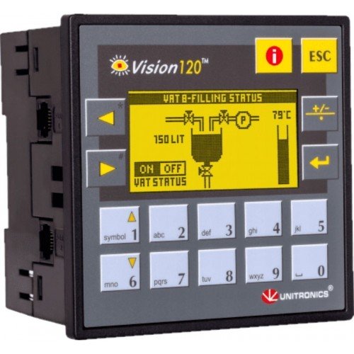 Контроллер V120-22-T1 ПЛК Vision экран 2.4 дюйма, вх./вых: 12DI, 12TO Unitronics Контроллер V120-22-T1 ПЛК Vision экран 2.4 дюйма, вх./вых: 12DI, 12TO Unitronics
